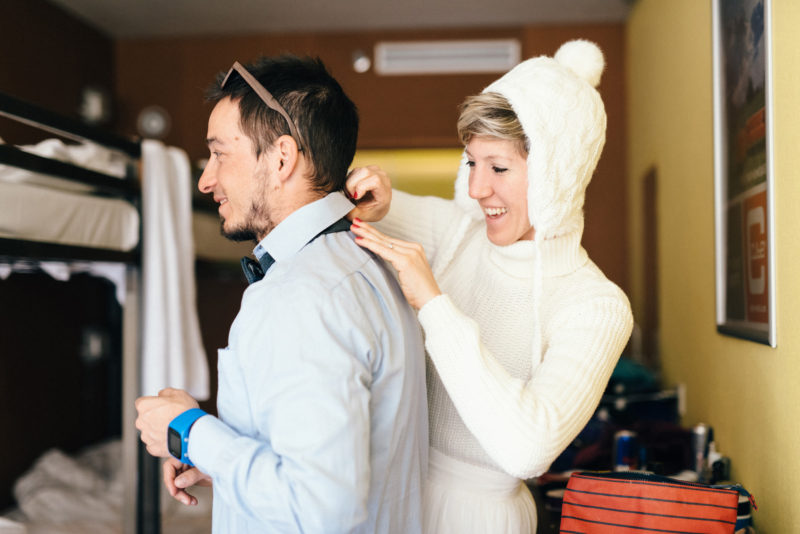 winter wedding getting ready