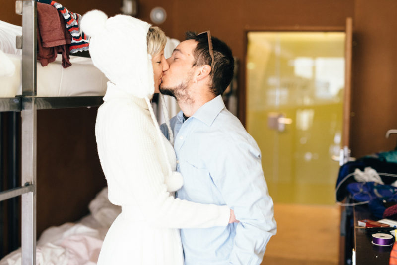 wedding bride groom dressing up ski resort