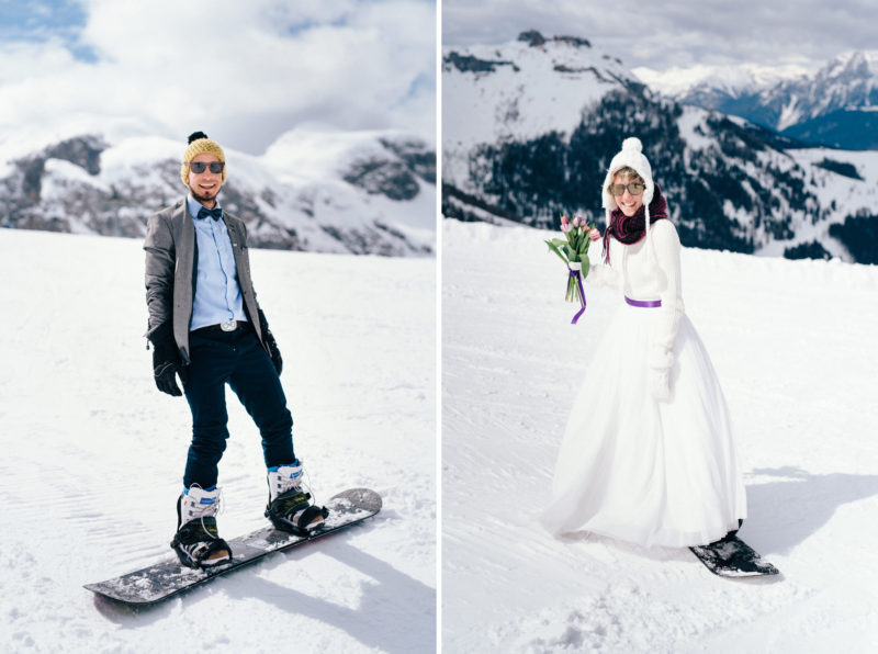 bride groom in the snow