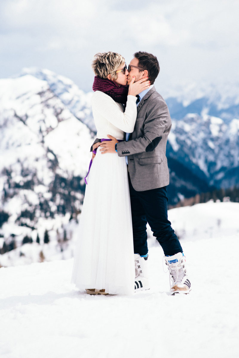 couple loving each other in snow