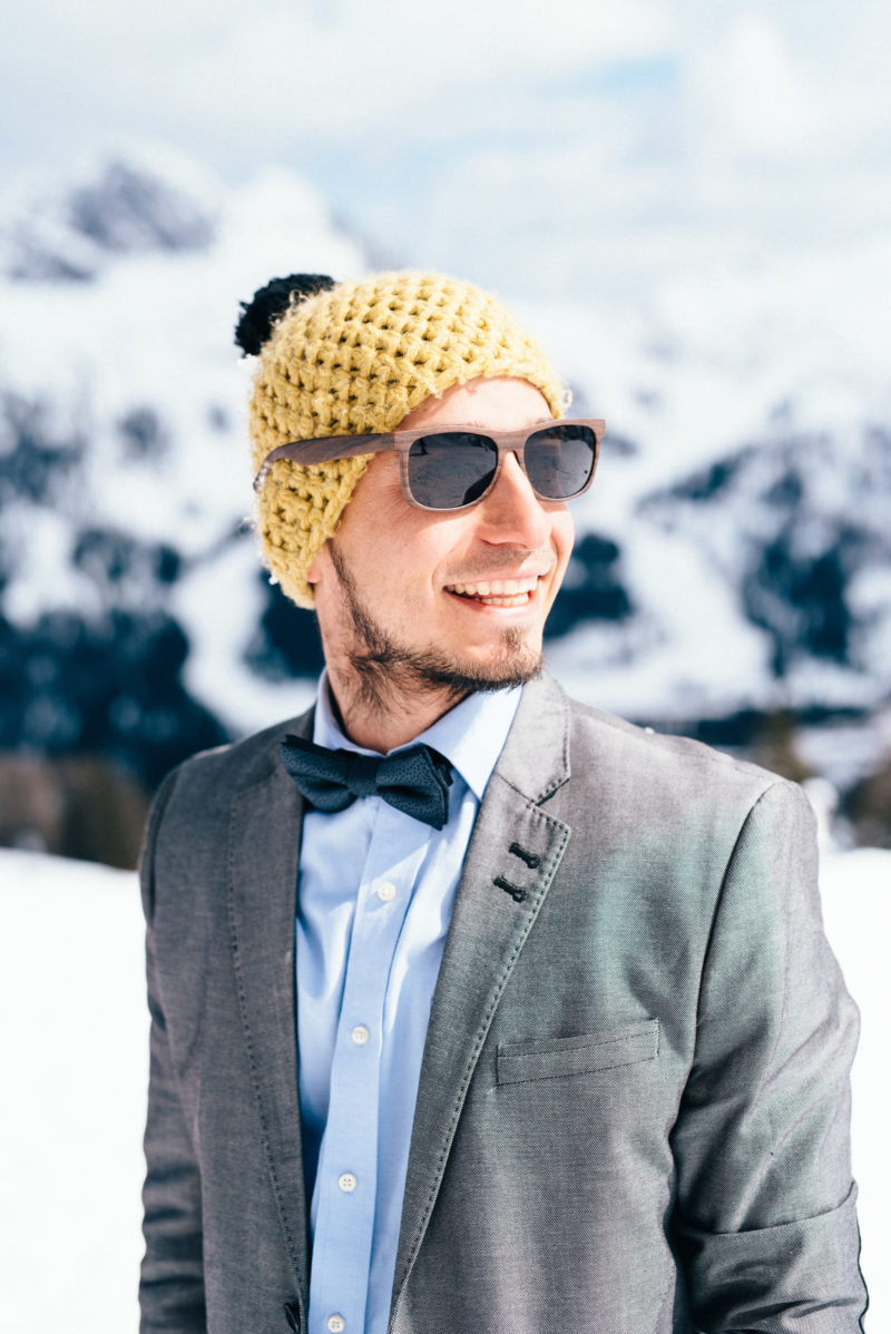 winter wedding groom portrait