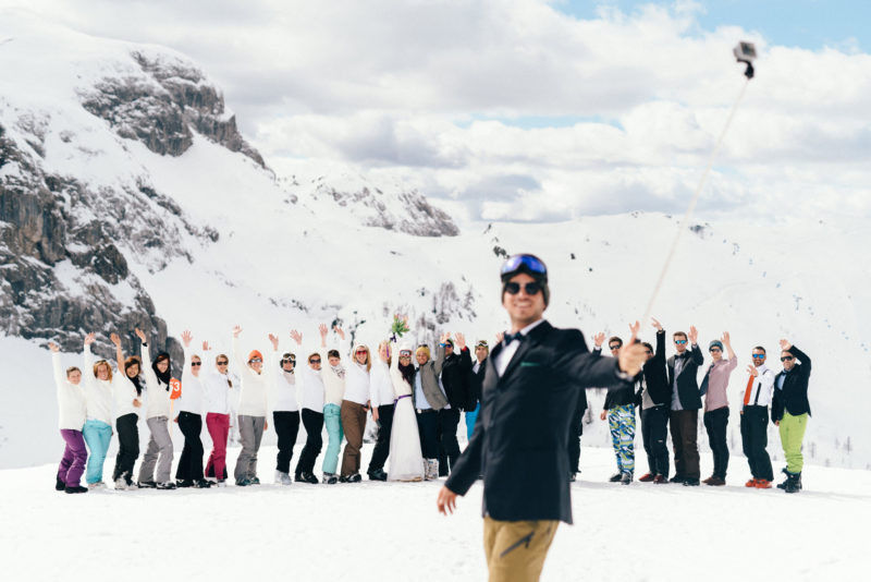 snowboard wedding group shot
