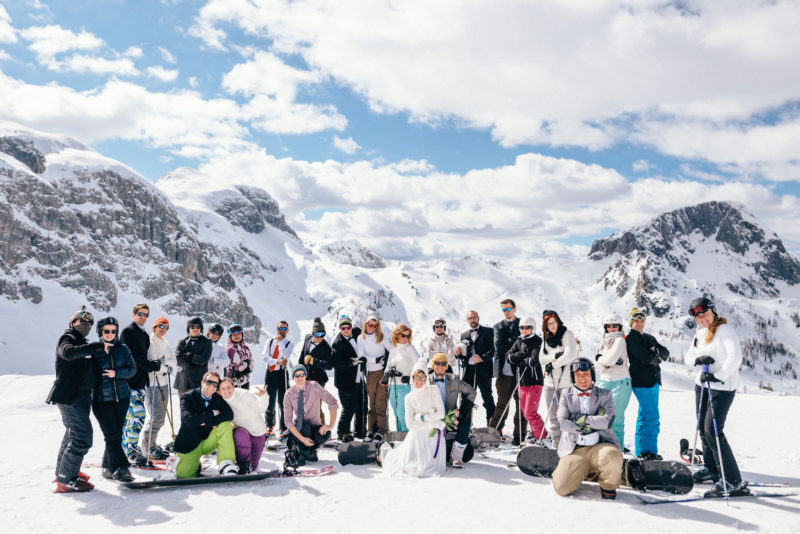 ski wedding group photo